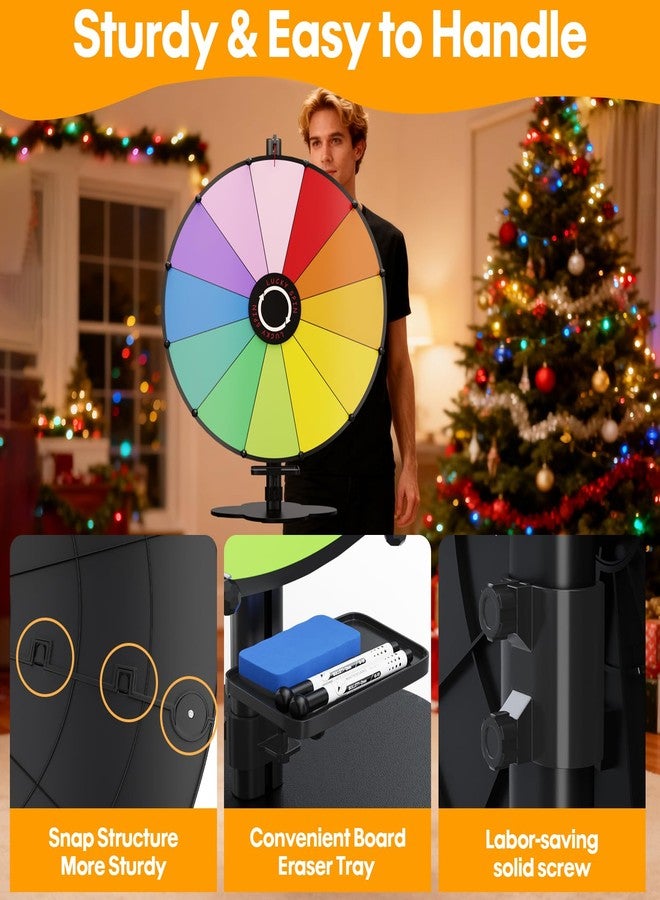 ORWOD 24 Inch Prize Wheel, Tabletop Spinning Wheel for Prizes, Heavy Duty Spin Wheel with Dry Erase Marker & Eraser, 12 Slots Colors Wheel Spinner with Stand for Party, Carnivals and Tradeshow - Image 4